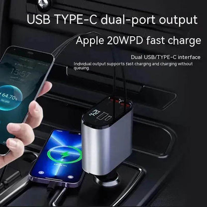 Metal Car Charger 100W Super Fast Charging Car USB And TYPE-C Adapter