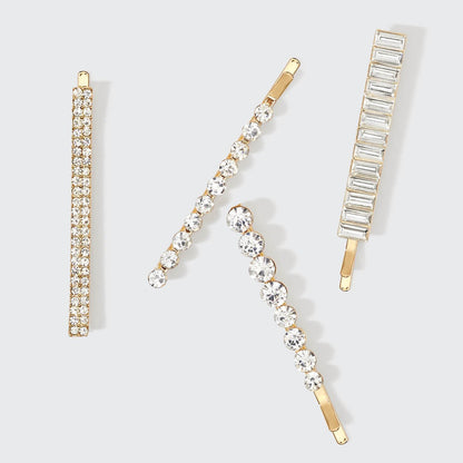 Metal Rhinestone Bobby Pins – 4 Piece Set