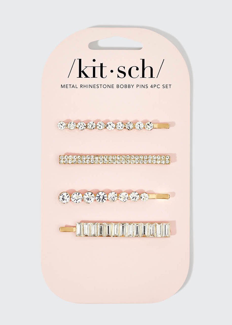Metal Rhinestone Bobby Pins – 4 Piece Set