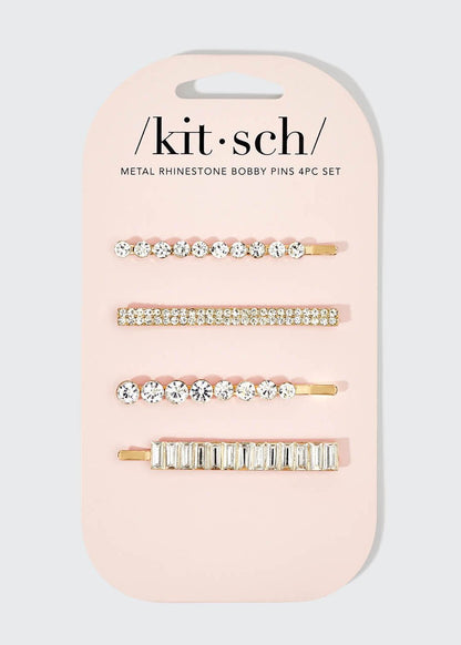 Metal Rhinestone Bobby Pins – 4 Piece Set