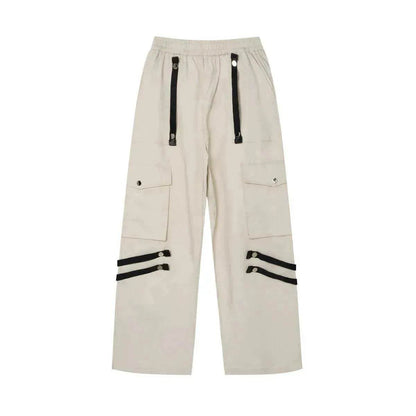 Metal Snap Fastener Detachable Webbing Multi-pocket Wide Leg Straight Overalls