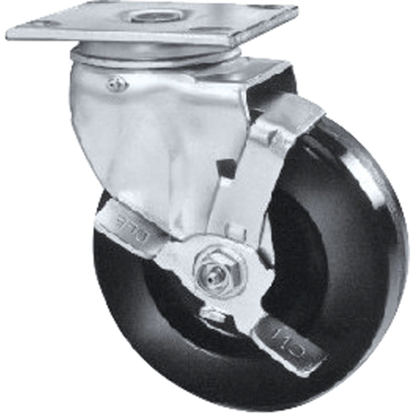 Heavy-Duty EMaxx Kingpin Caster, Rigid with Brake, 8" (203.2 mm), High Temp. Phenolic, 900 lbs. (408 kg.)