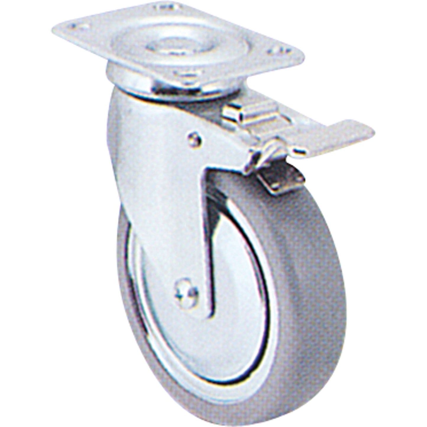 Zinc Plated Caster, Swivel with Brake, 3" (76 mm), Polyolefin, 180 lbs. (82 kg.)