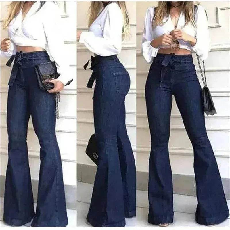 Pantalon large en jean taille haute pour femme