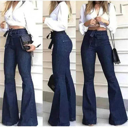 Pantalon large en jean taille haute pour femme