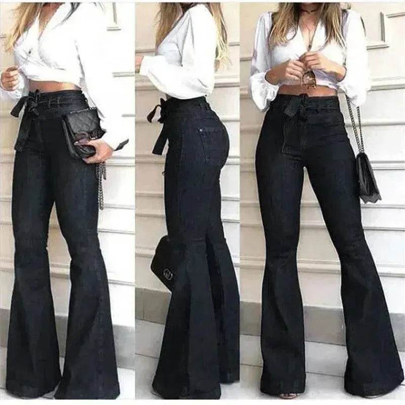 Pantalon large en jean taille haute pour femme