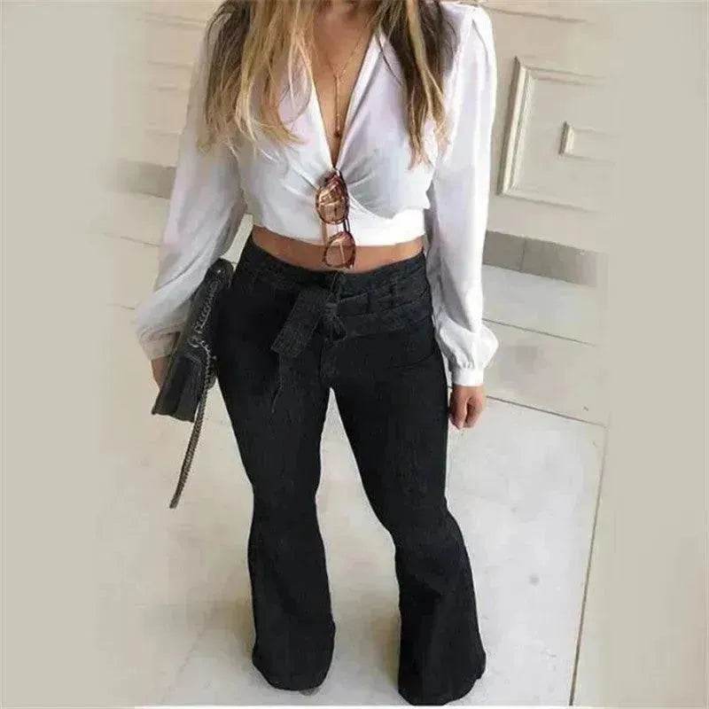 Pantalon large en jean taille haute pour femme