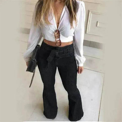 Pantalon large en jean taille haute pour femme