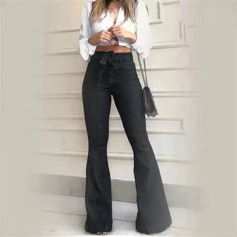 Pantalon large en jean taille haute pour femme