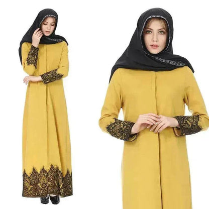 Middle East Turkey Full Button Ethnic Lace Robe Long Dress