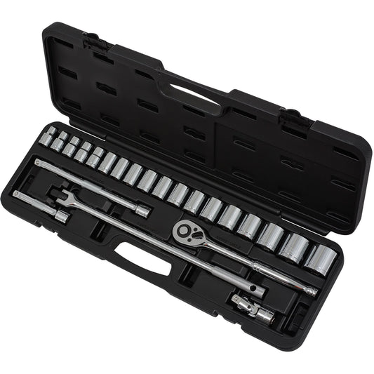 Metric Socket Set, 24 Pcs, 1/2" Drive Size