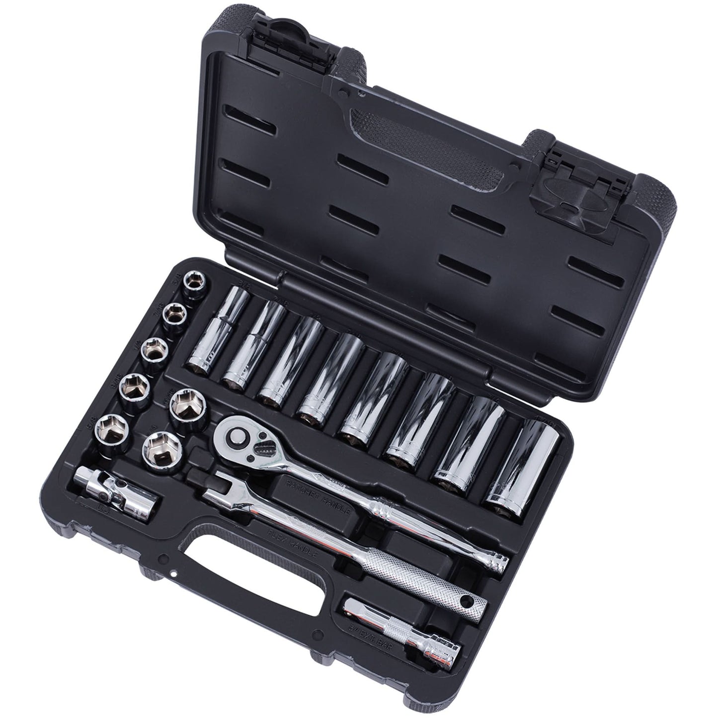 SAE Socket Set, 20 Pcs, 3/8" Drive Size, Deep