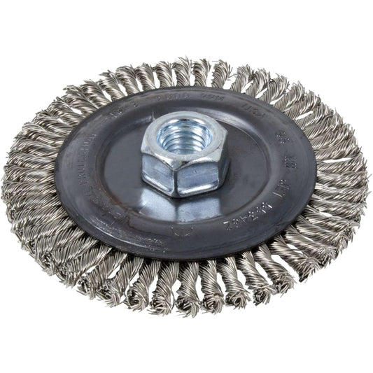Brosse métallique à cordonnet, 6 po de diamètre, fil de 0,022 po, arbre 5/8"-11