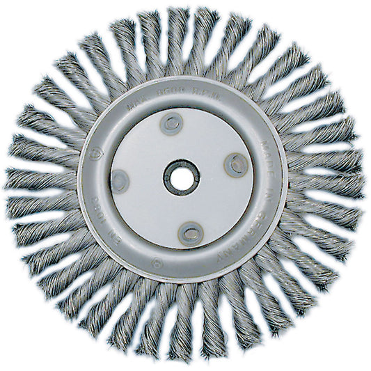 Knot Twisted Wire Wheel, 6" Dia., 0.02" Fill, 5/8"-1/2 Arbor, Steel