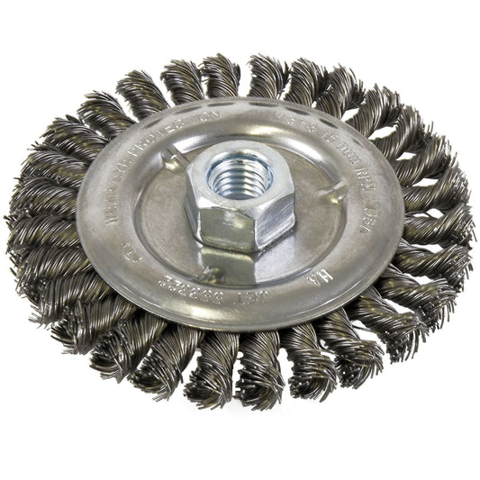 Standard Face Knot Wire Wheel Threaded, 5" Dia., 0.022" Fill, 5/8"-11 Arbor, Steel