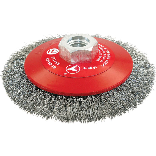 High-Performance Bevel Crimped Conical Brush, 4-1/2" Dia., 0.014" Fill, 5/8"-11 Arbor, Steel