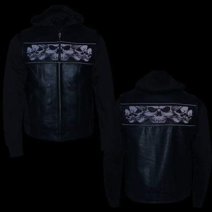 Gilet en cuir noir pour hommes Milwaukee Leather avec crânes réfléchissants et doublure à capuche intégrale