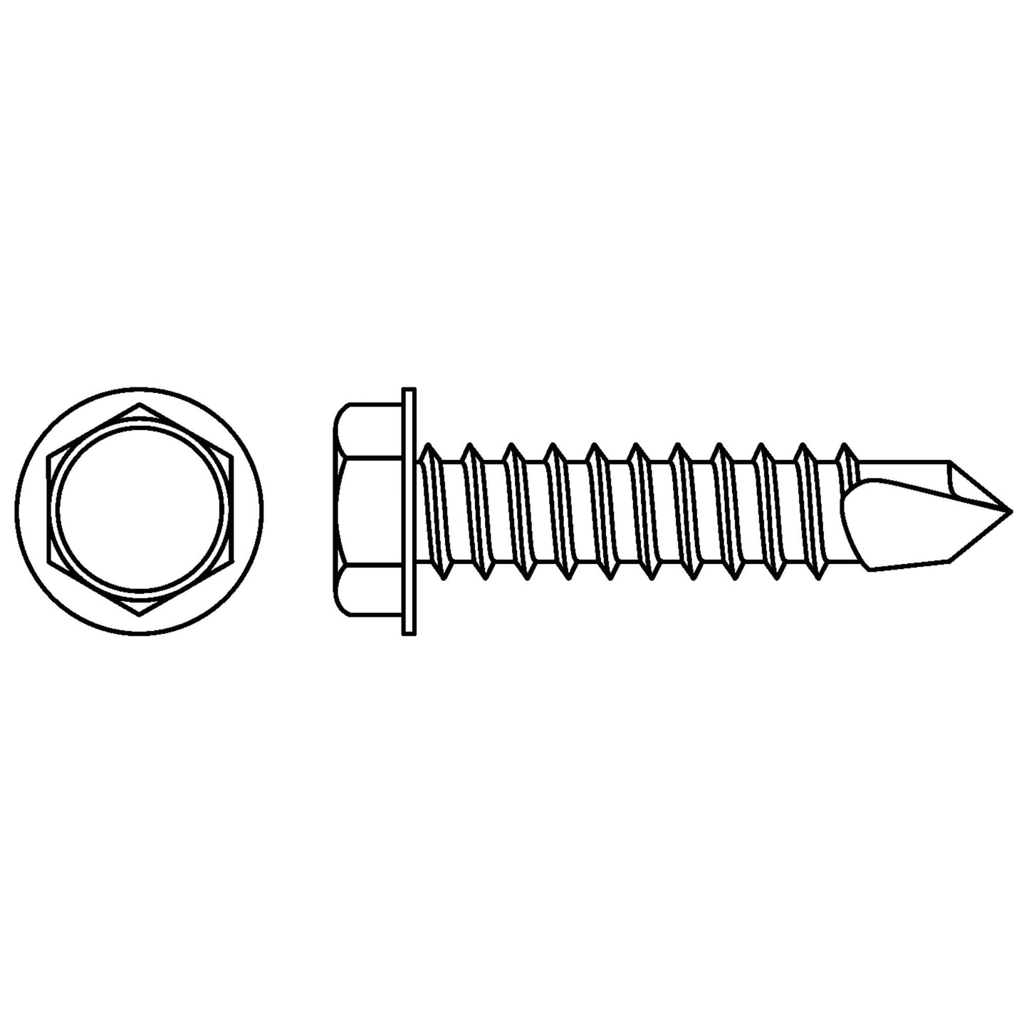 Self Drill Hex Washer Head Screws, #8 x 5/8" L, Zinc Plated