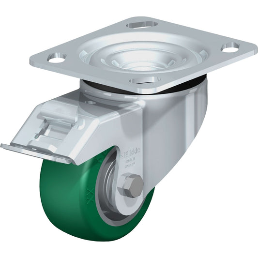 Roulette de qualité supérieure, pivotante avec frein, 79,5 mm (3-1/8 po), élastomère de polyuréthane, 230 kg (505 lb)