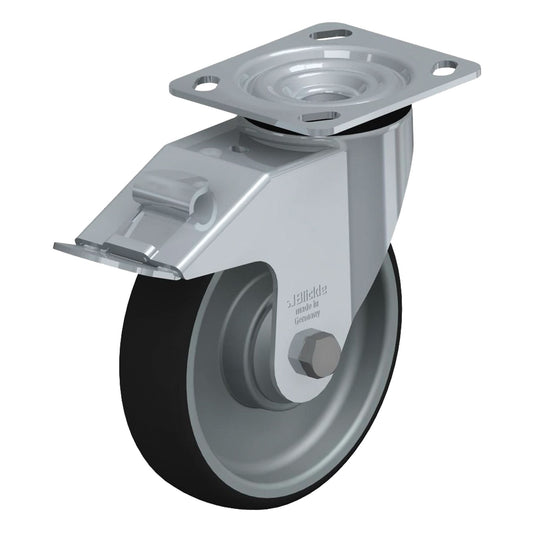 Roulette de haute qualité, pivotante avec frein, 203,2 mm (8 po), polyuréthane thermoplastique, 300 kg (660 lb)