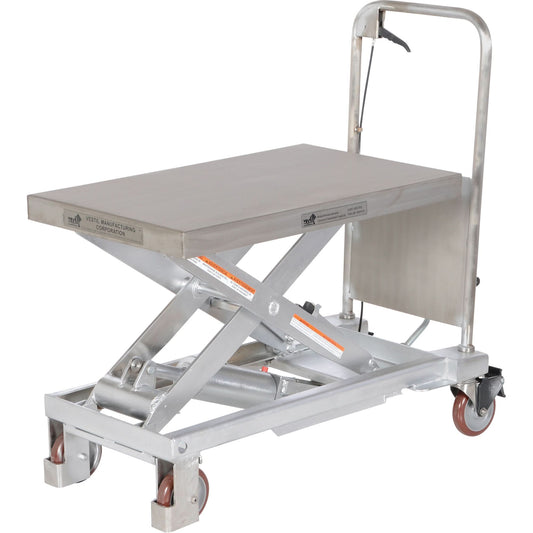 Table élévatrice à ciseaux hydraulique manuelle, 32-1/2" L x 19-1/2" l, partiellement en acier inoxydable, capacité de 1000 lb.