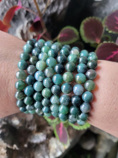 Moss Agate Gemstone Bead Bracelet | The Stone of Renewal