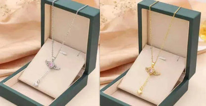 Collier Cœur Cupidon Ailes d'Ange Mobile avec Gland et Chaîne de Clavicule en Cristal, Bijou pour Femme, Cadeau Saint-Valentin