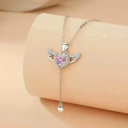 Collier Cœur Cupidon Ailes d'Ange Mobile avec Gland et Chaîne de Clavicule en Cristal, Bijou pour Femme, Cadeau Saint-Valentin