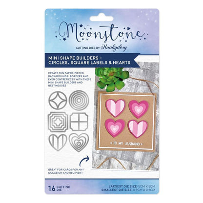Matrices de découpe « Moonstone Dies » – Mini matrices de formes géométriques – Cercles, étiquettes carrées et cœurs