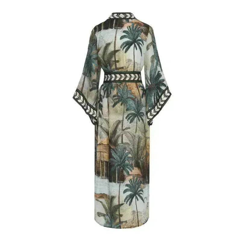 New Sunscreen Printed Long Sleeve Cardigan Bohemian Beach Dress