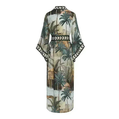 New Sunscreen Printed Long Sleeve Cardigan Bohemian Beach Dress