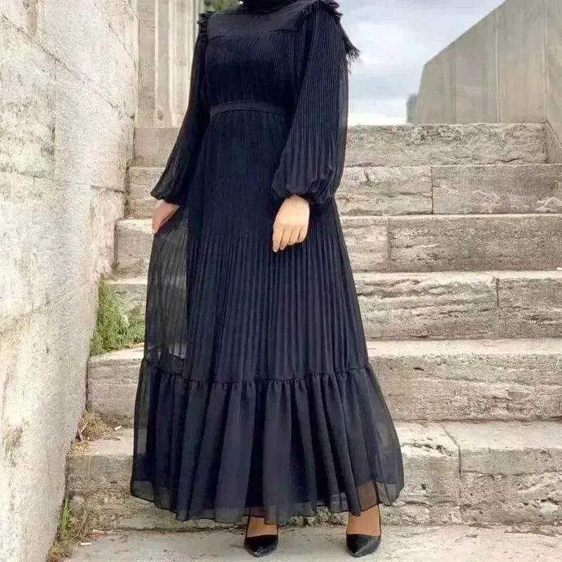 New Women's Net Color High Collar Pullover Fashion Loose Middle East Dresses