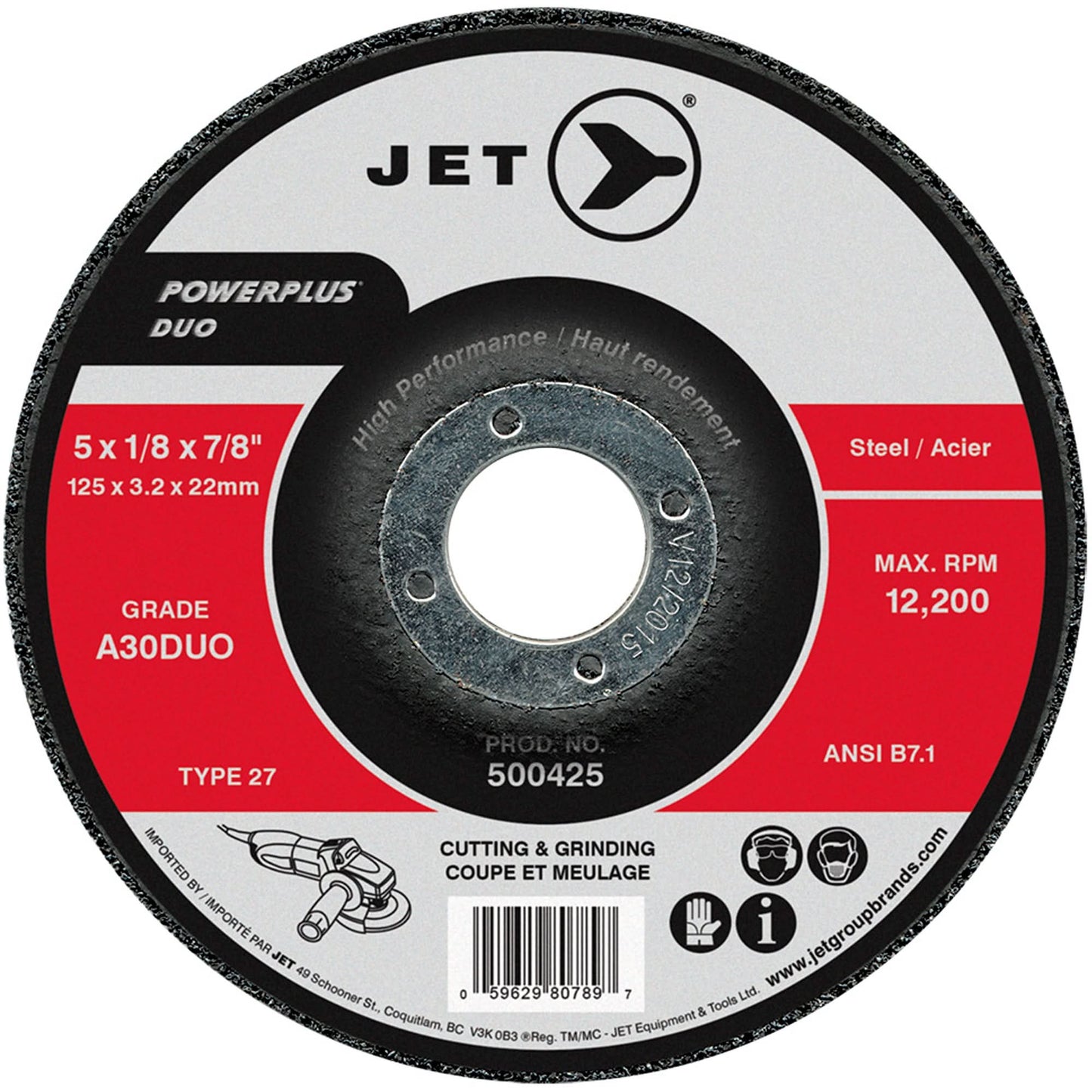 POWERPLUS DUO Cutting/Grinding Wheel, 5" x 1/8", 7/8" Arbor, Type 27, A30DUO Grit