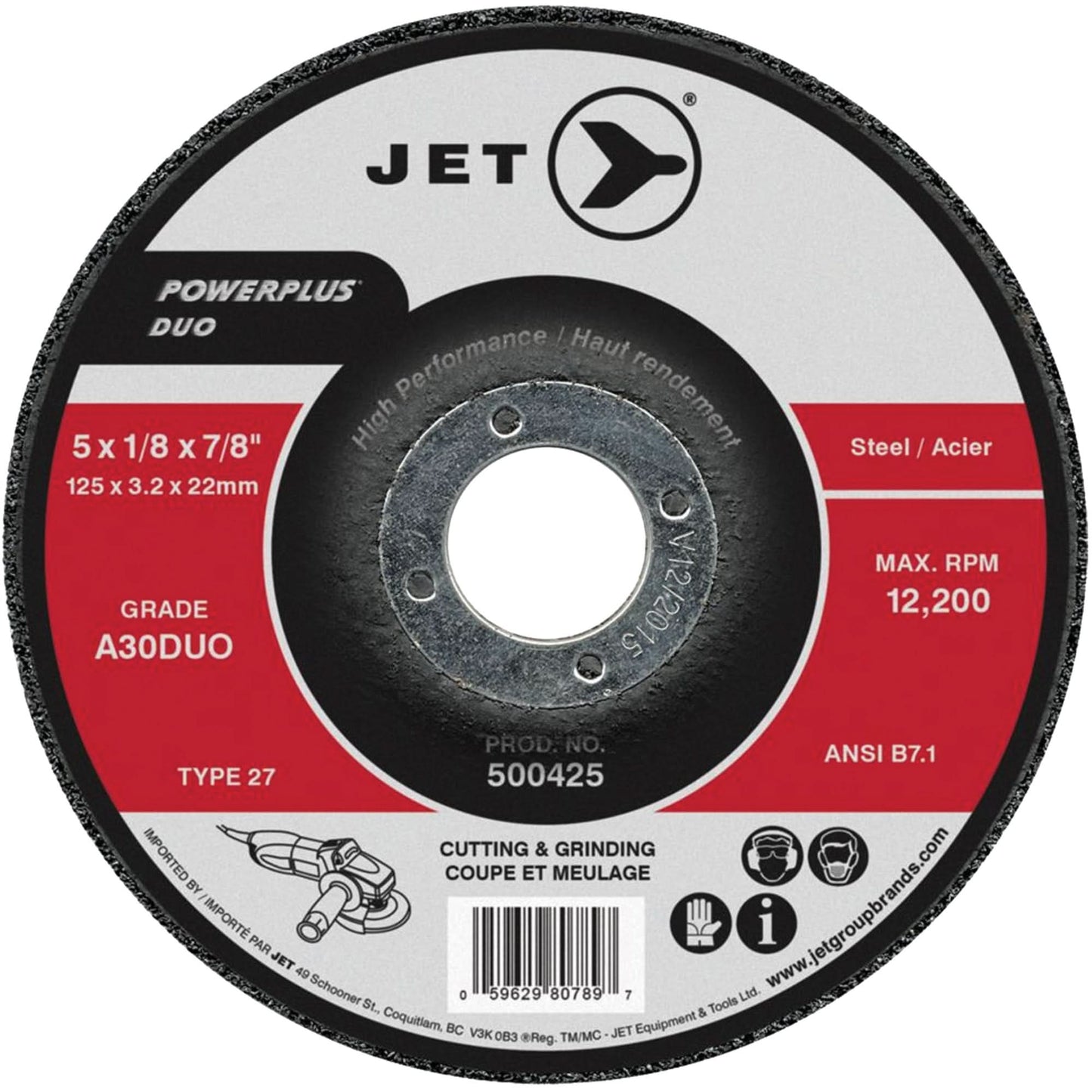 A30DUO POWERPLUS DUO Cutting/Grinding Wheel, 7" x 1/8", 7/8" Arbor, Type 27