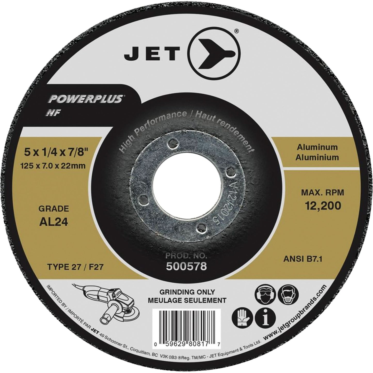 AL24 Powerplus NF Grinding Wheel, 4-1/2" x 1/4", 7/8" Arbor, Type 27