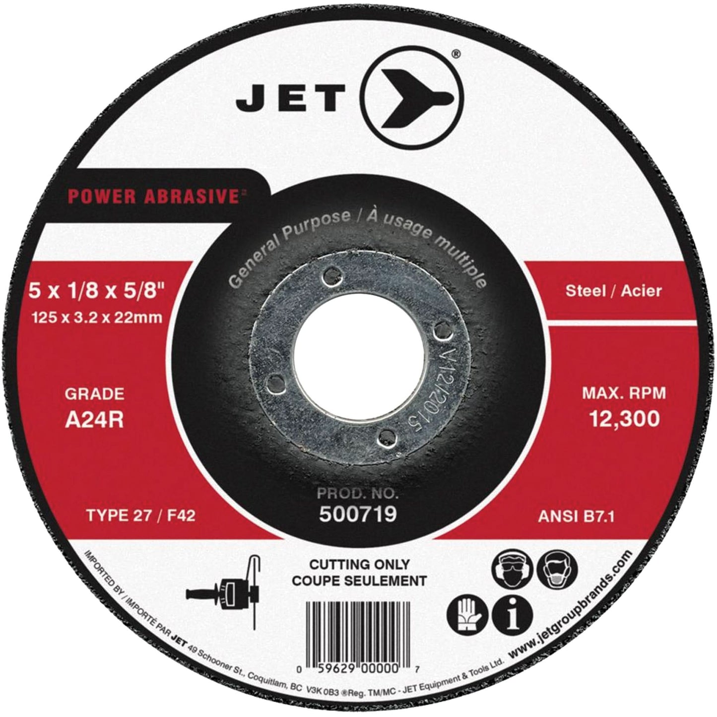 Power Abrasive Cut-Off Wheel, 4" x 1/8", 5/8" Arbor, Type 27, 15200 RPM