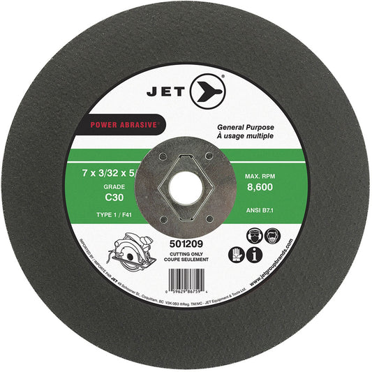 C30 Power Abrasive Cut-Off Wheel, 7" x 0.094", 5/8" Arbor, Type T1, 8600 RPM