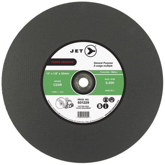 Power Abrasive Cut-Off Wheel, 14" x 1/8", 1" Arbor, Type 1, 5400 RPM