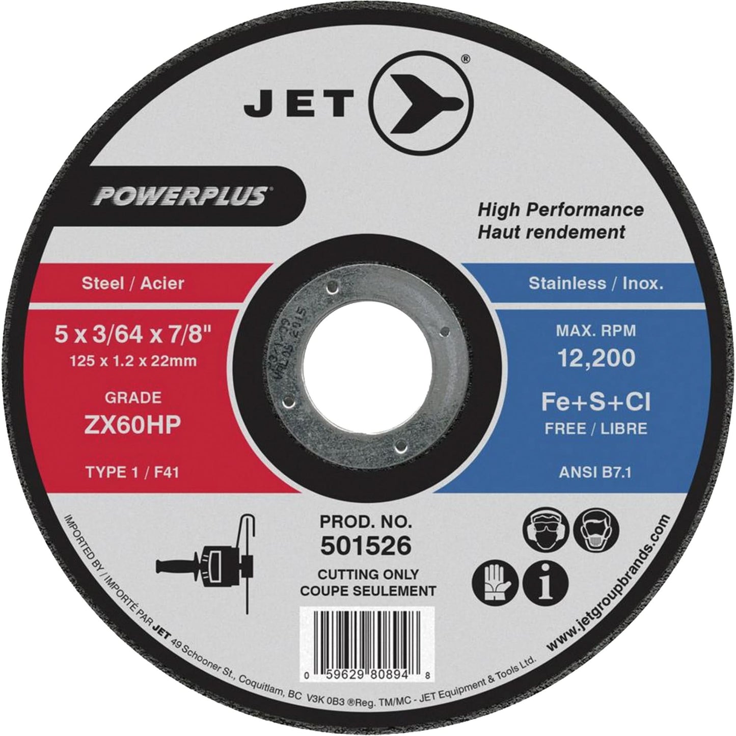 ZX60HP  POWERPLUS Cut-Off Wheel, 6" x 3/64", 7/8" Arbor, Type 1, 10200 RPM