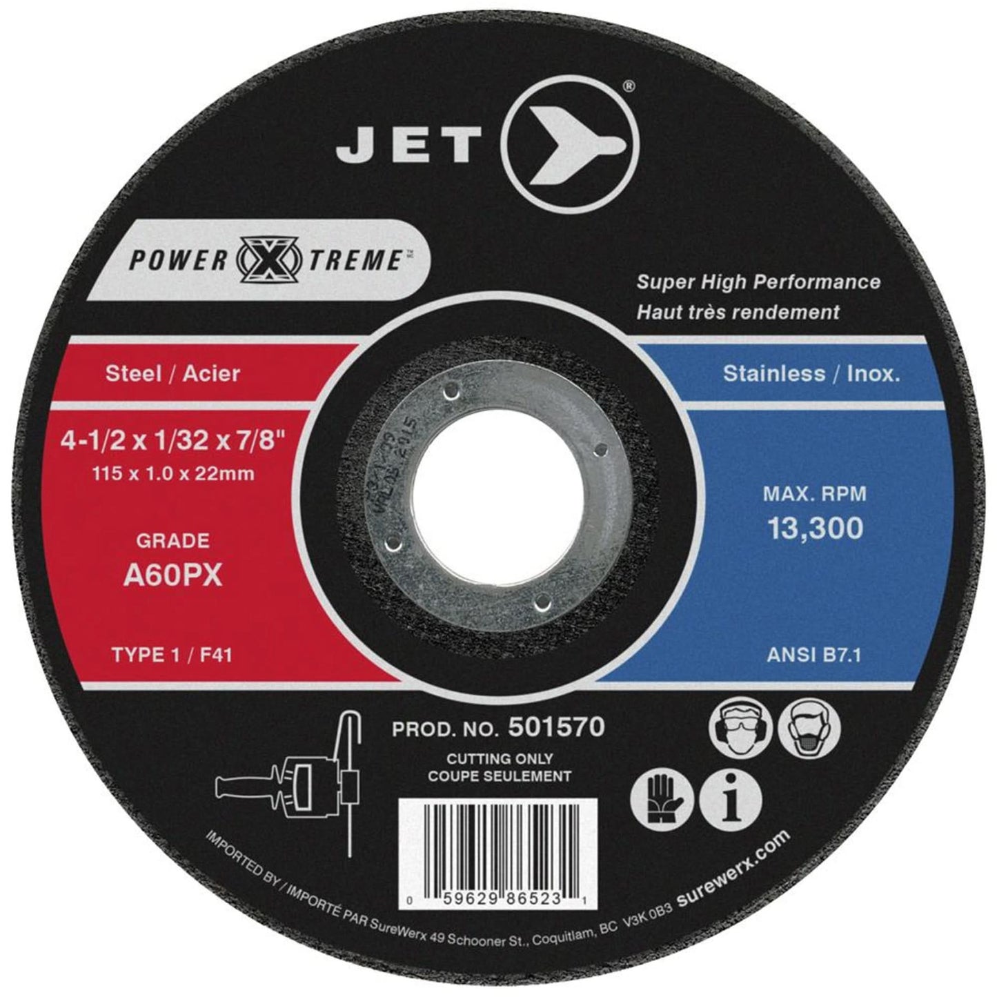 Disque à tronçonner POWER-XTREME, 7" x 1/16", alésage 7/8", type 1, 8600 tr/min