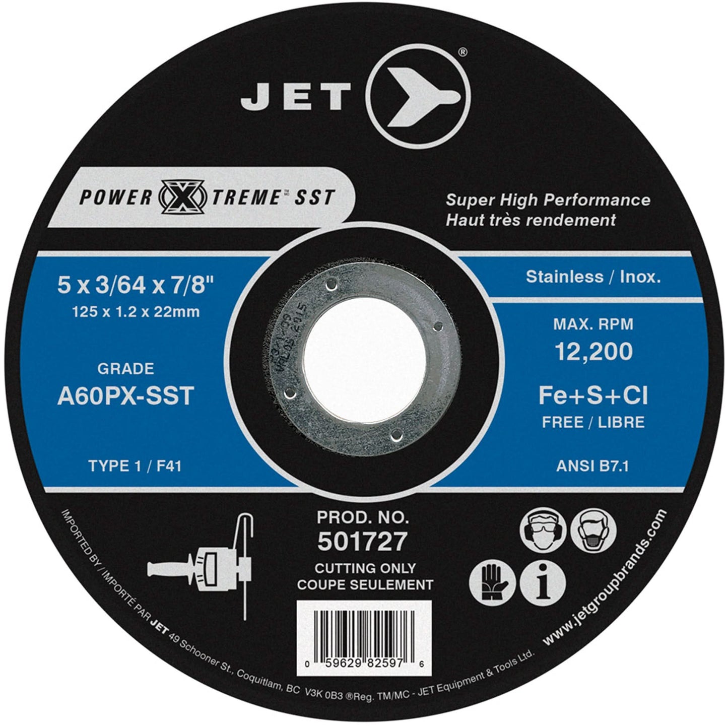 Disque à tronçonner Power-Xtreme SST, 5" x 3/64", alésage 7/8", Type 1, 12200 tr/min