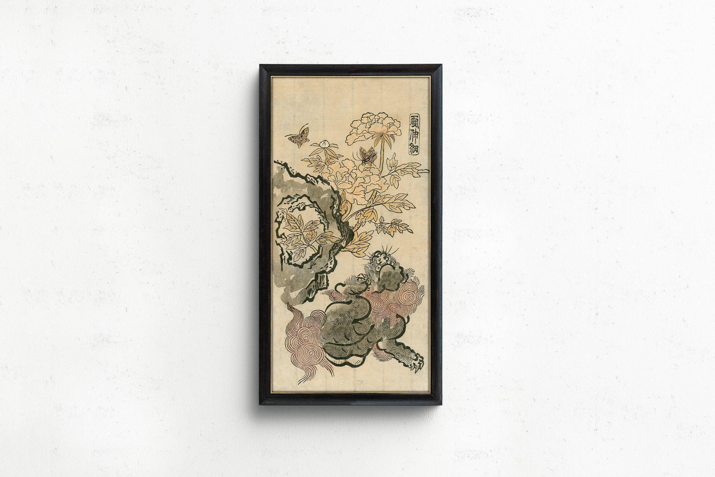 Chinese Lion & Peonies Giclee Print: Vintage Japanese Art