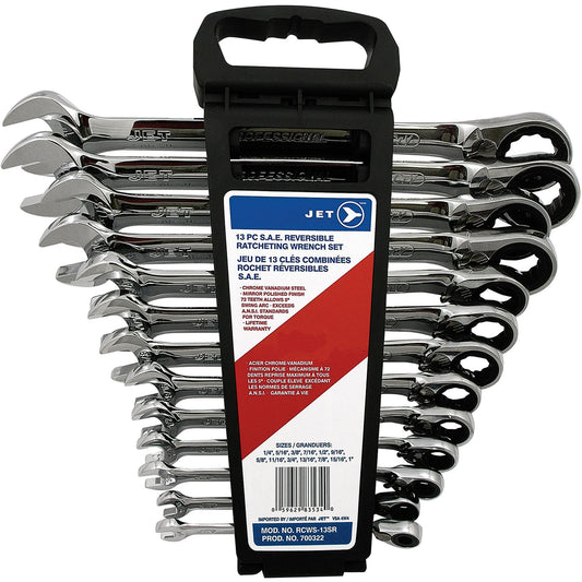 Long Pattern Reversible Wrench Set, Ratcheting Combination, 13 Pieces, Imperial