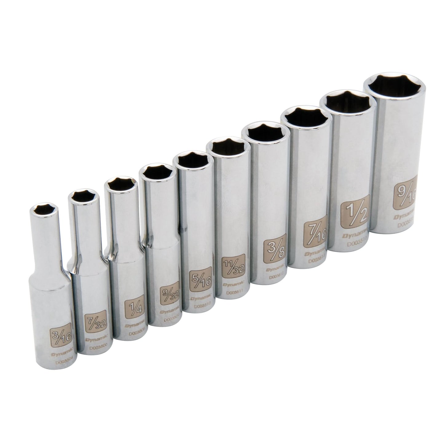 6-Point SAE Socket Set, 10 Pcs, 1/4" Drive Size, Deep