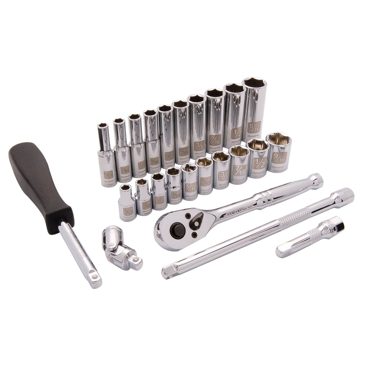 6-Point SAE Socket Set, 25 Pcs, 1/4" Drive Size, Deep
