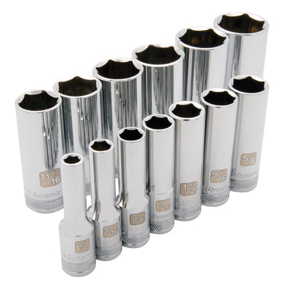SAE Socket Set, 13 Pcs, 3/8" Drive Size, Deep