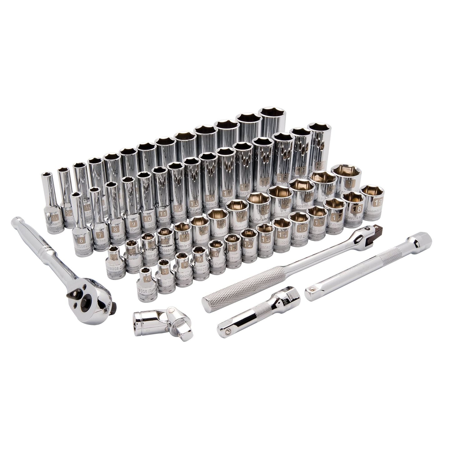 SAE/Metric Socket Set, 60 Pcs, 3/8" Drive Size, Deep