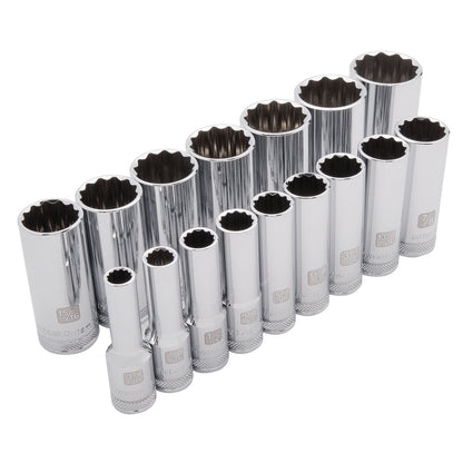 SAE Socket Set, 16 Pcs, 1/2" Drive Size, Deep