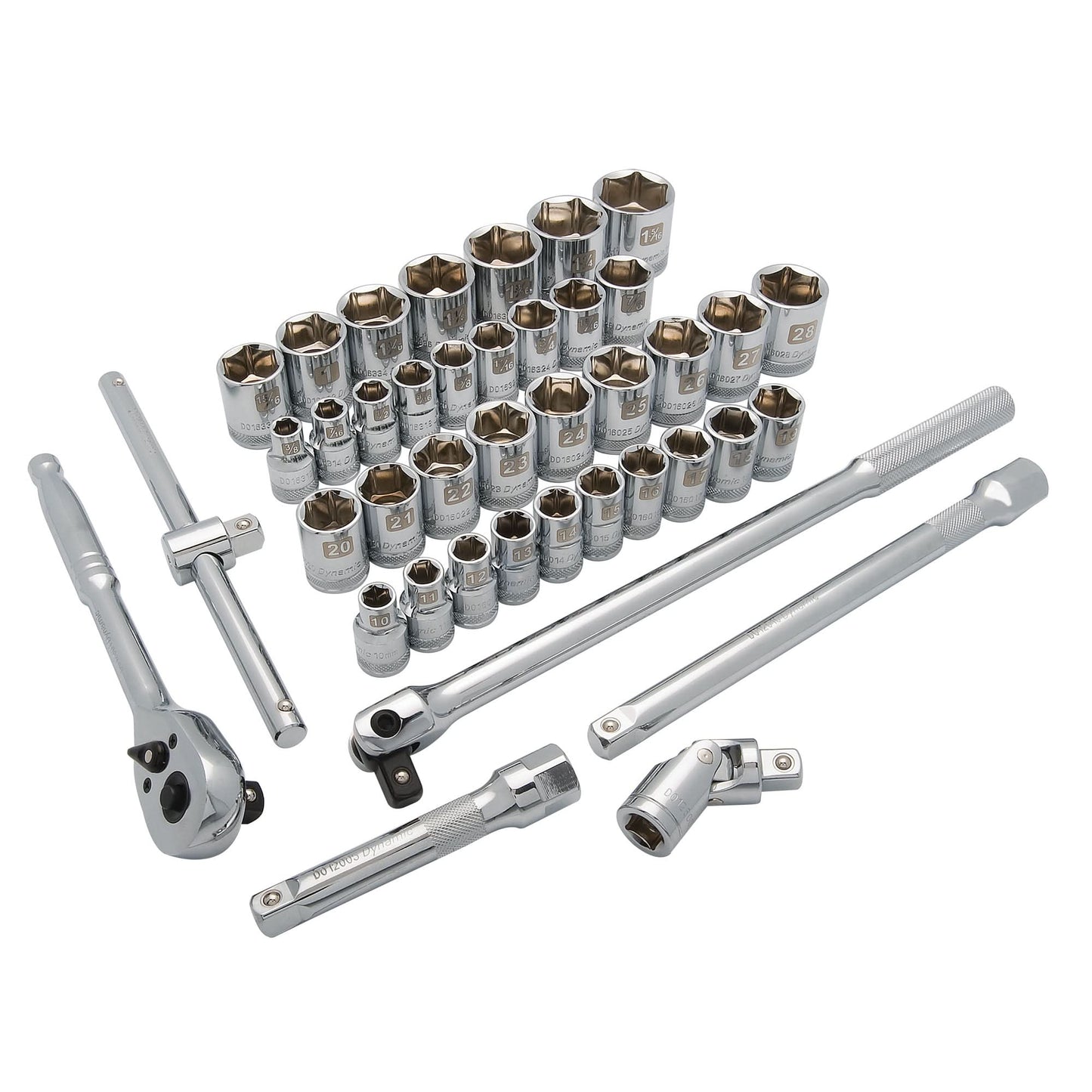 SAE/Metric Socket Set, 41 Pcs, 1/2" Drive Size