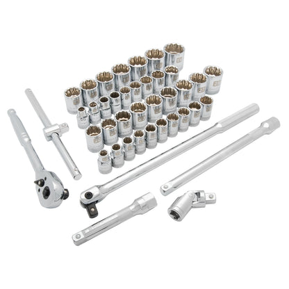 SAE/Metric Socket Set, 41 Pcs, 1/2" Drive Size